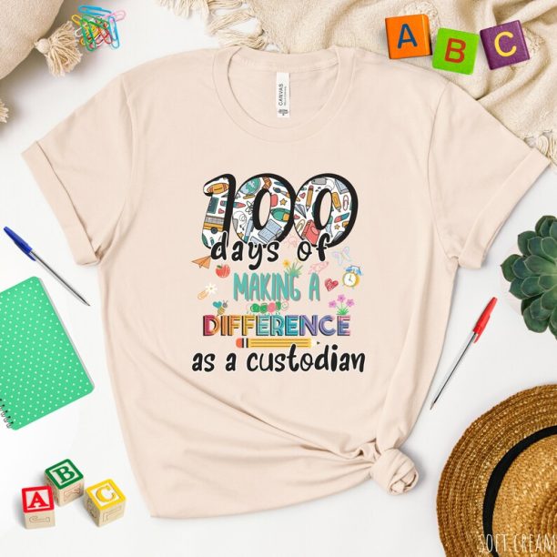 100th Days Of School Shirt,school custodian 100 Days Shirt,100 days of school,school custodian gift,school staff Gift