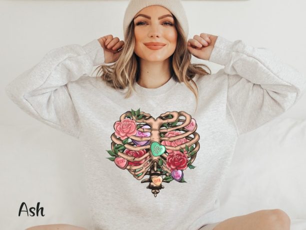 Love Valentine Sweatshirt Conversation Hearts Valentine Skeleton Sweatshirt Valentine Day Shirt Valentine Tee Cute Valentine Flower Tshirt