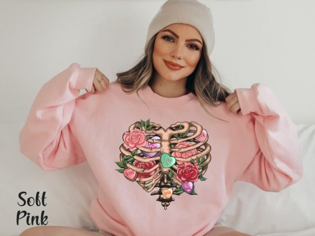 Love Valentine Sweatshirt Conversation Hearts Valentine Skeleton Sweatshirt Valentine Day Shirt Valentine Tee Cute Valentine Flower Tshirt