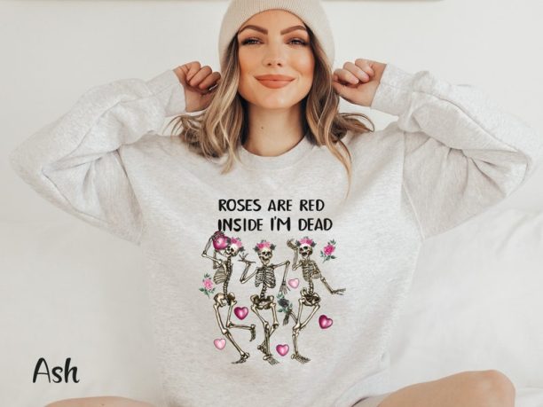 Dancing Skeleton Valentine Sweatshirt Funny Valentine Shirt Spooky Valentine Sweatshirt Valentine Flower Shirt Cute Valentine Day Shirt VDay