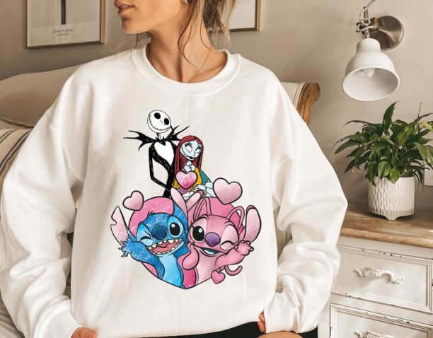 Disneyworld Nightmare Valentines Day Shirts, Disney Stitch Angel Valentines Sweatshirt