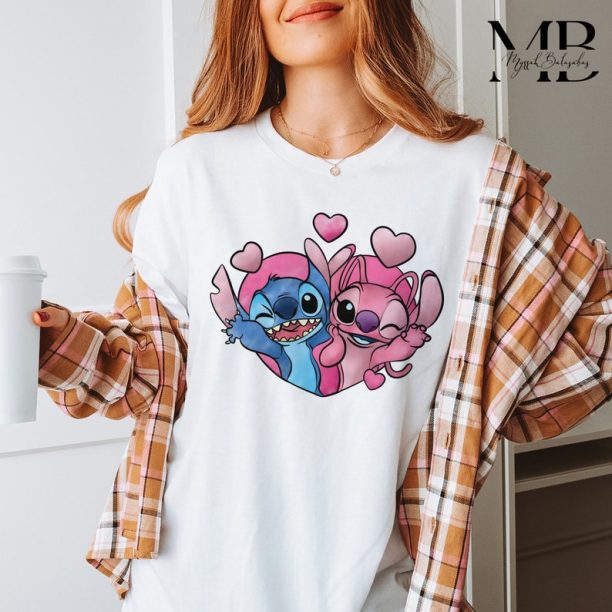 Disney Stitch and Angel Valentine Shirt, Angel Valentine Shirt, Disney Valentine's Day Shirt, Stitch Valentine Shirt