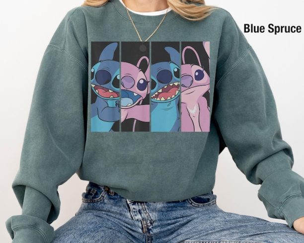 Stitch Angel Boxed Faces Comfort Colors Shirt, Lilo & Stitch Valentine's Day Gift