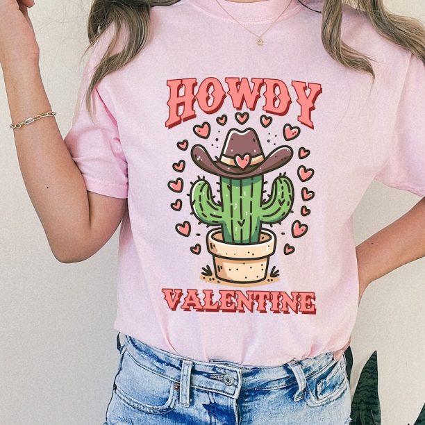 Howdy Valentine Comfort Colors Shirt, Cowgirl Western Cactus Valentines Gift, Howdy Valentine Shirt, Valentines Day Gift For Her Shirt