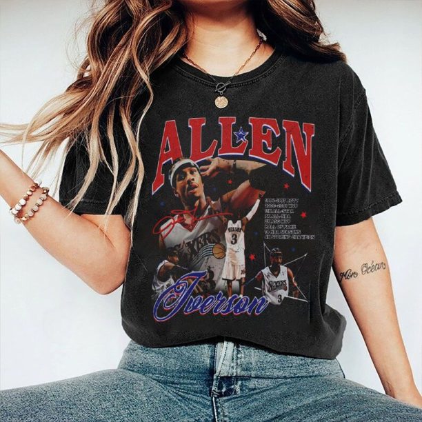 Vintage 90s Basketball Bootleg Style T-Shirt, Allen Iverson Graphic Tee, Allen Iverson Shirt, Retro Basketball Shirt