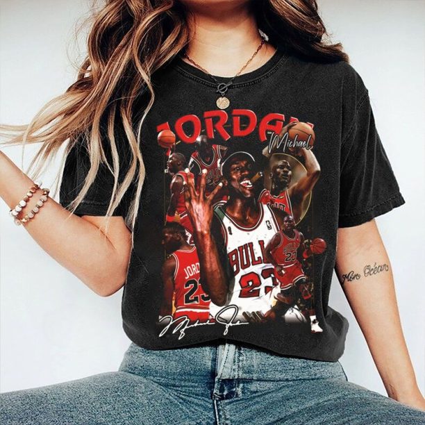 Vintage 90s Basketball Bootleg Style T-Shirt Michael Graphic Tee Retro Basketball Shirt Unisex Oversized Washed Shirt