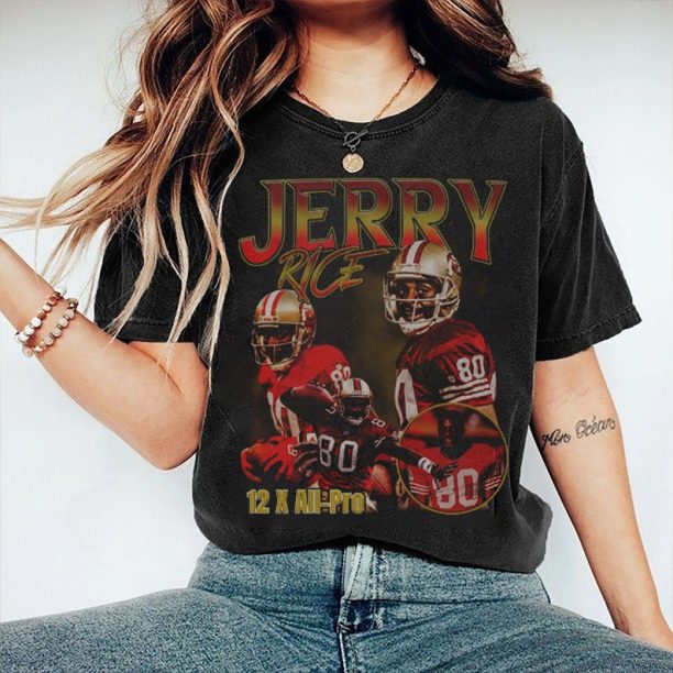 Vintage Jerry Rice Shirt, Sweatshirt, Hoodie, Football Shirt, Vintage Bootleg, Gift, Retro, Unisex