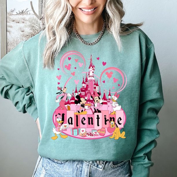 Comfort Colors® Mickey And Friends Valentines, Disneyland Valentines Day Shirt, Valentines Disney Family Tee, Disney Castle Shirt