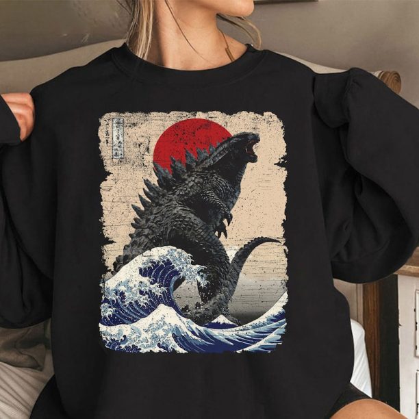 Vintage Japanese Godzilla Great Wave T-Shirt, SweatShirt, Hoodie