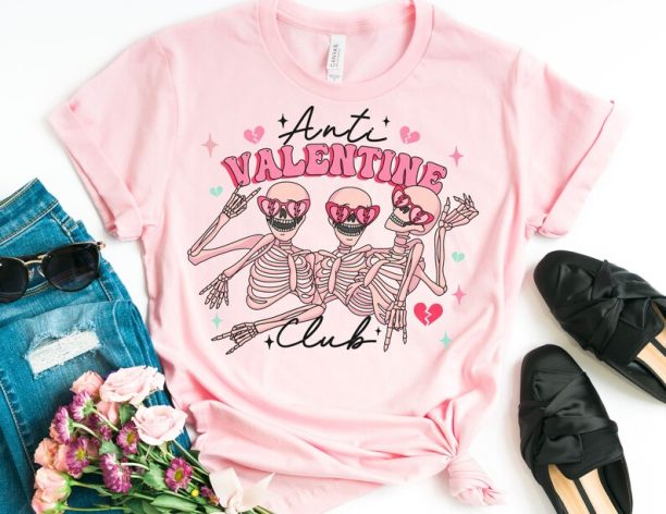 Anti Valentine Club Shirt, Skeleton Valentines Day Shirt, Valentine Shirt, Valentines Day Gift, Happy Valentines Day T-Shirt