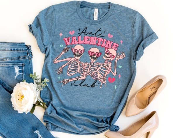 Anti Valentine Club Shirt, Skeleton Valentines Day Shirt, Valentine Shirt, Valentines Day Gift, Happy Valentines Day T-Shirt