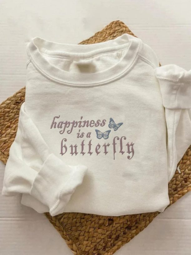 Happiness Is A Butterfly Embroidered Sweatshirt | Lana Del Rey Happiness Sweater | Lana Del Rey Embroidered Hoodie