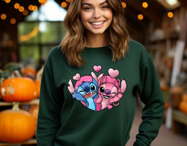 Disney Stitch Angel Valentine Sweatshirt, Cute Stitch Angel Love Shirts, Angel Valentine Hearts Hoodie