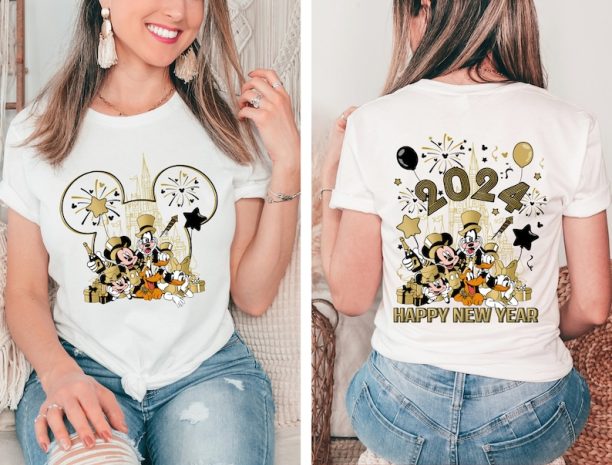 Disney Happy New Year 2024 Shirt, Mickey and Friends New Year Two Sided Shirt, Disney New Year Trip Tee