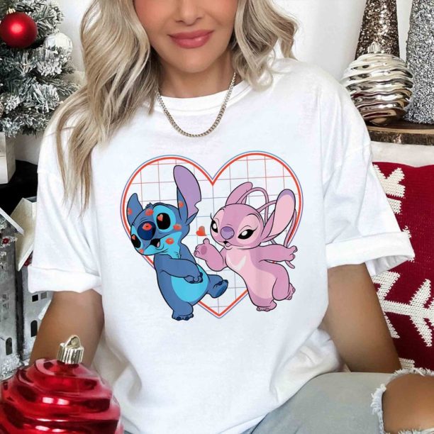 Disney Lilo and Stitch Angel Heart Kisses Shirt, Stitch Angel Valentines Sweatshirt, Lilo & Stitch Shirt