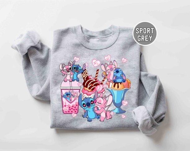 Disney Stitch and Angel Coffee Cups Valentine Shirt, Stitch Shirt, Disney Valentine's Day Shirt, Stitch Valentine Shirt