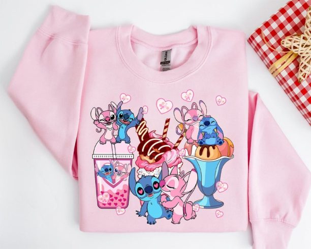 Disney Stitch and Angel Coffee Cups Valentine Shirt, Stitch Shirt, Disney Valentine's Day Shirt, Stitch Valentine Shirt