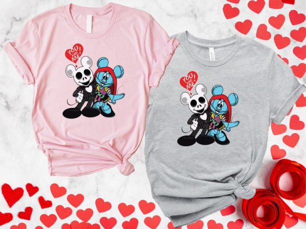 Nightmare Jack Stitch Mickey Minnie Valentine Sweatshirt, Nightmare Before Christmas Jack Sally Love Valentine