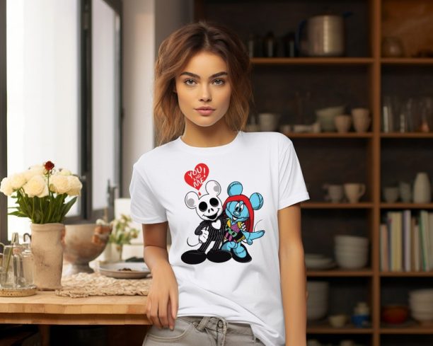 Nightmare Jack Stitch Mickey Minnie Valentine Sweatshirt, Nightmare Before Christmas Jack Sally Love Valentine