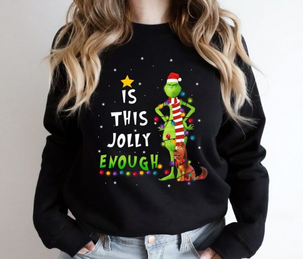 Grinch and Max Dog Is This Jolly Enough Christmas Lights Sweatshirt