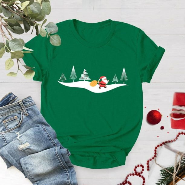 Minimalist Cute Santa and Christmas Trees Shirt