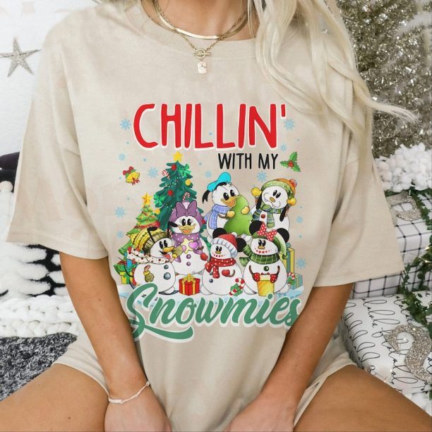 Chillin With My Snowmies tshirt, Mickey and Friends Snowman Shirt, Disneyland Christmas, Mickey's Very Merry Christmas Party 2023