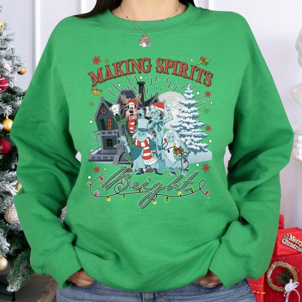 Christmas Haunted Mansion Sweatshirt, Hitchhiking Ghosts Making Spirit Bright Sweatshirt