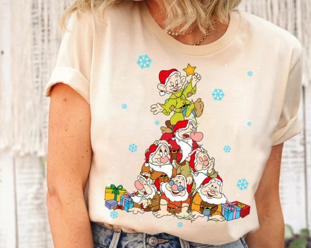 Disney Seven Dwarfs Christmas Tree Lights Shirt, Disney Snow White shirt, Disney Santa Grumpy Dopey Sleepy Happy shirt, Christmas Crew