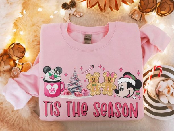 Mickey And Friend Christmas Light Pink Sweatshirts, The Most Magical Place On Earth Shirt, Disney Family Christmas Shirt, Disney Xmas Tee