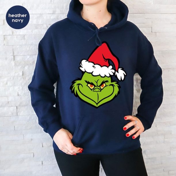 Christmas Grinch Long Sleeve Hoodies, Grinch Holiday Hoodies