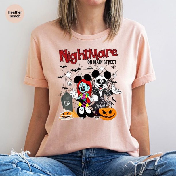 Halloween Mickey Shirts, Spooky Season Disney Shirt, Nightmare On Main Street T-Shirt, Skeleton Graphic Tees, Pumpkin Shirt, Horror Clothing