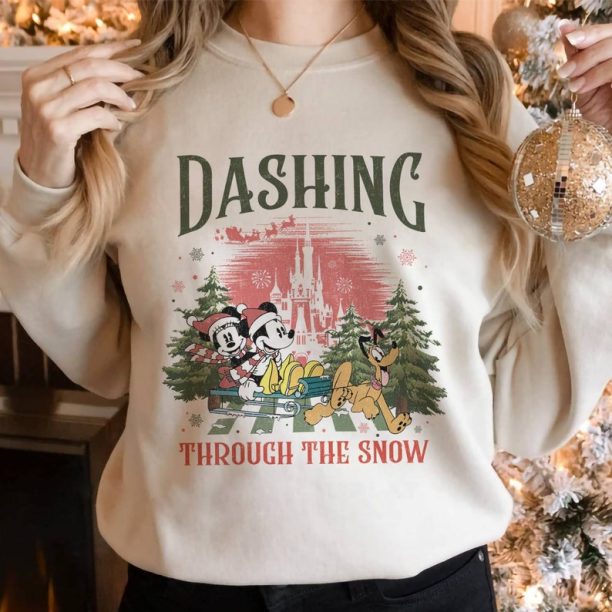 Mickey and Friends Dashing Through The Snow Sweatshirt, Mickey's Very Merry Christmas Party Shirt, Christmas Crew, Disneyland Christmas Sweatshirt