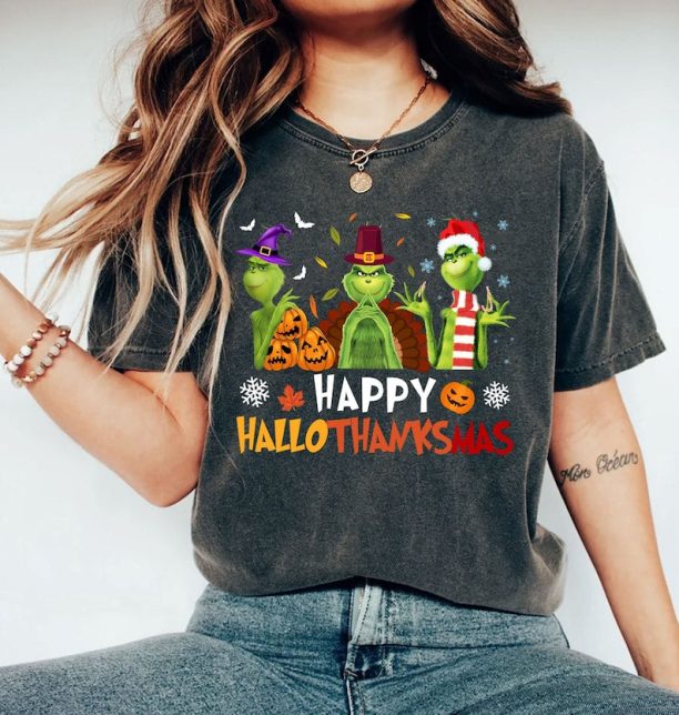 Happy Hallothanksmas Grinch Shirt, Grinch Santa Shirt, Thanksgiving Shirt, Fall Shirt, Christmas Shirt, Holiday Season Shirt, Grinch Shirt