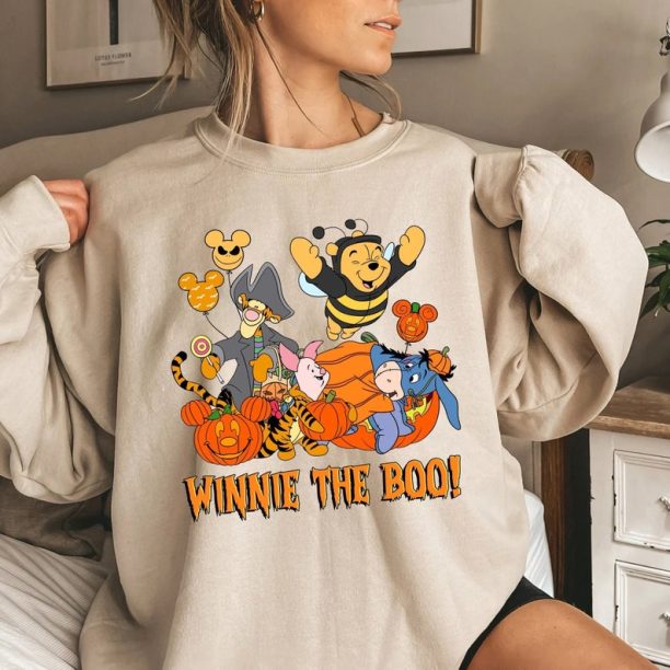 Disney Winnie The Pooh Halloween Costume Sweatshirt, Winnie The Boo Vampire Witch Halloween Mickey Balloon Shirt, Disney Spooky Season Shirt