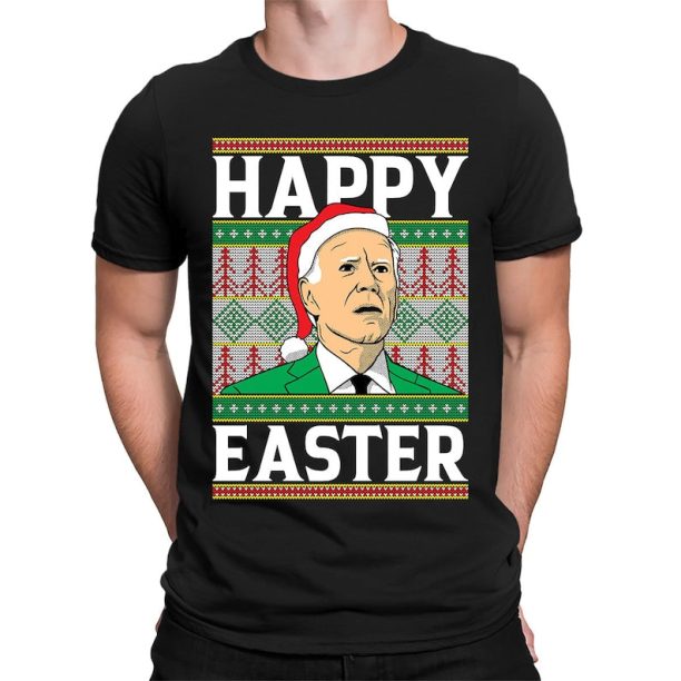 Happy Easter Hilarious Sleepy Confused Joe Biden Happy Holidays Merry Christmas Jolly Santa Claus Political Liberal Men's T-shirt