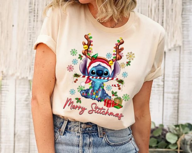 Disney Retro Stitch Merry Christmas Comfort Color T-Shirt