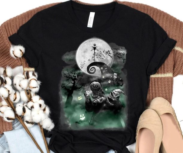 Disney Halloween The Nightmare Before Christmas Haunted Scene T-Shirt,Jack Skellington Zero,Disneyland Epcot Halloween Family Vacation Shirt