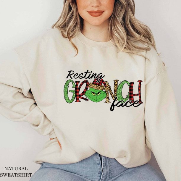 Resting Grinch Face Christmas Sweatshirt, Funny Grinch Shirt, Matching Shirt, Disney, Grinch Shirt, Christmas Gift, Family Christmas Shirt