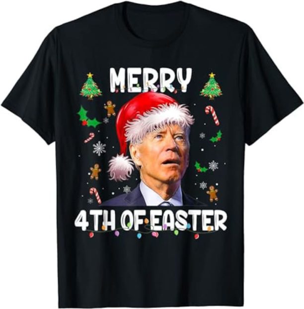 Merry 4th Of Easter Santa Joe Biden Confused Christmas Light T-Shirt