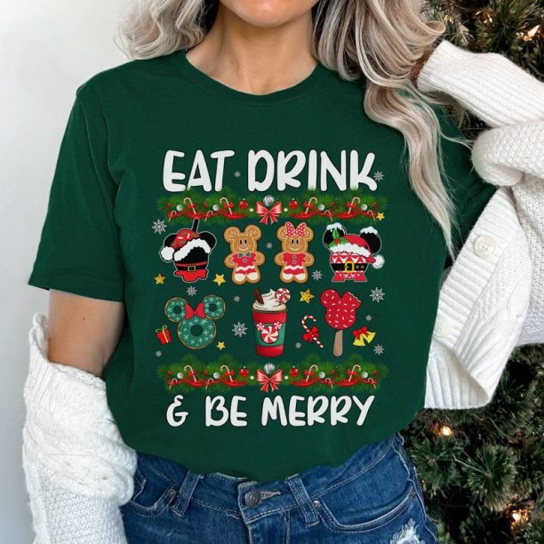 Disneyland Eat Drink And Be Merry Shirt, Christmas Snacks Shirt, Mickey Head, Mickey Shaped Food, Mickey Very Merry Christmas Shirt