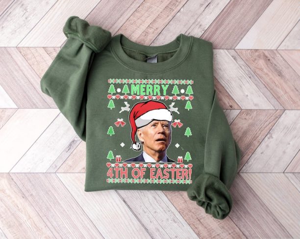 Santa Joe Biden Christmas Sweatshirt For Men, Funny Happy 4th of July Women V Neck Shirt, Unisex Santa Joe Biden Funny Christmas Sweatshirt