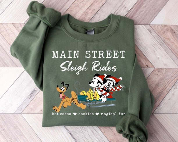 Mickey Main Street Sleigh Rides Sweatshirt, Disney Mickey and Minnie Sweatshirt, Mickey And Friends Christmas, Magic World Sweatshirt,