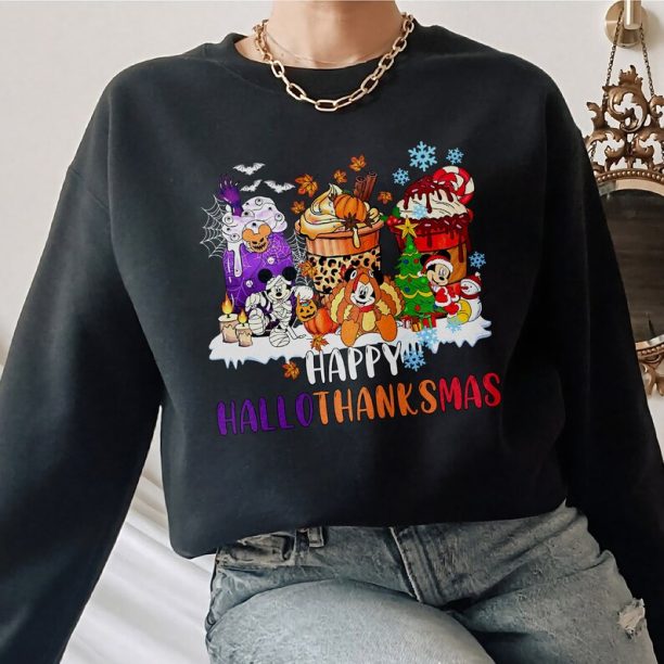 Happy Hallothanksmas Shirt, Halloween Sweater, Halloween coffee Shirt, Disney coffee Halloween Thanksgiving Christmas shirt, Halloween Gifts