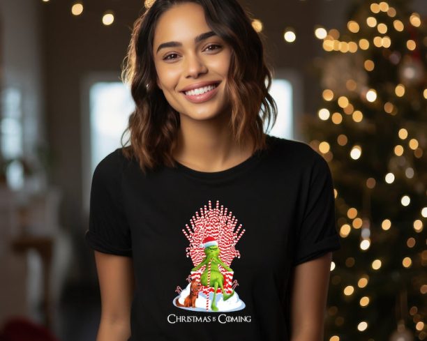 Grinch Is Coming Candy Cane Throne Funny Christmas Parody T-Shirt