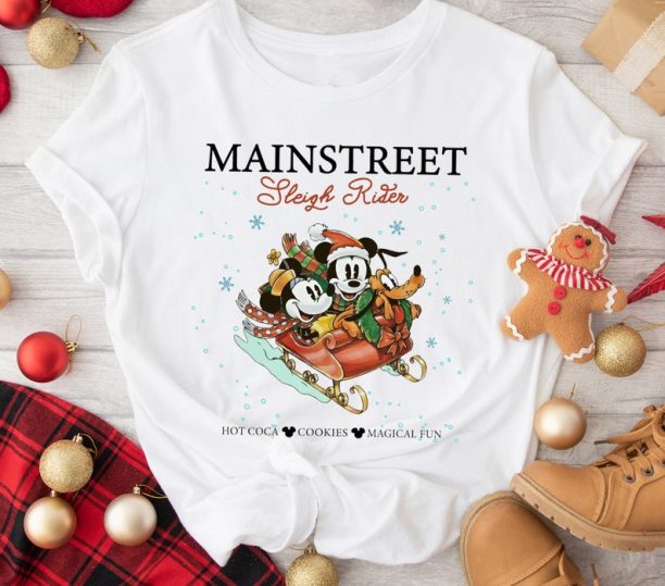 Disney Mickey Minnie Main Street Sleigh Rides Sweatshirt, Disney Christmas Sweatshirt, Disney Santa Christmas Shirt, Disney Holiday T-Shirt