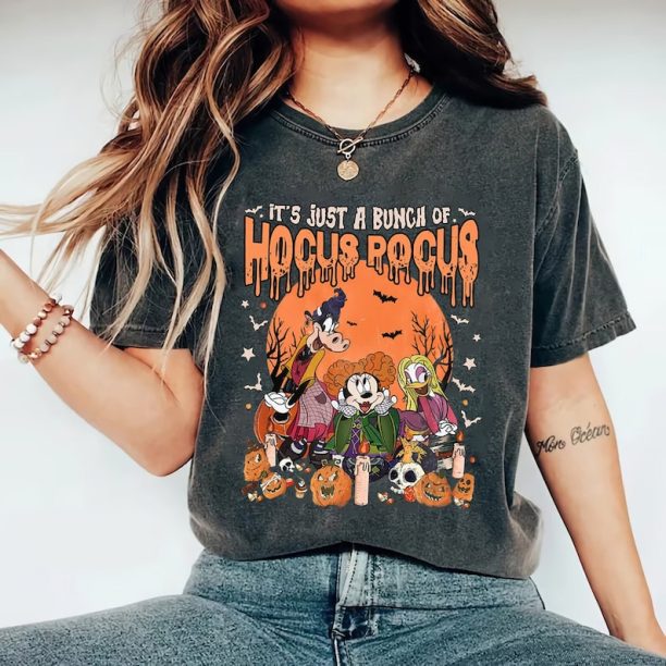 It's Just A Bunch Of Hocus Pocus Comfort Shirt, Disney Minnie Daisy Clarabelle Hocus Pocus Halloween Shirt, Disney Sanderson Sisters Shirt