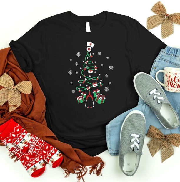 RN Nursing Christmas Tree Nurse T-Shirt, Xmas LPN Stethoscope Shirt, Merry Grinchmas Shirt, Nursing Christmas Shirt, Nurse Student shirt