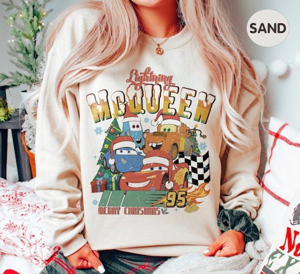 Lightning Mcqueen 95 Merry Christmas Sweatshirt, Disney Cars Christmas Sweatshirt