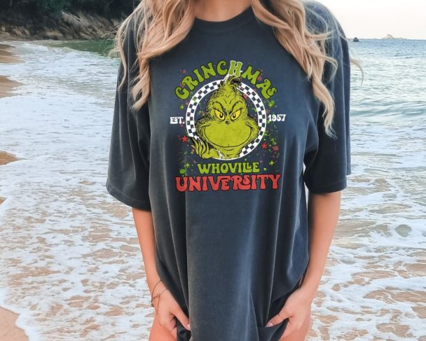 Comfort Colors® Retro Grinchmas Christmas Shirt, Whoville University Christmas Shirt, Funny Christmas T-shirt, Trendy Christmas Shirt 2023