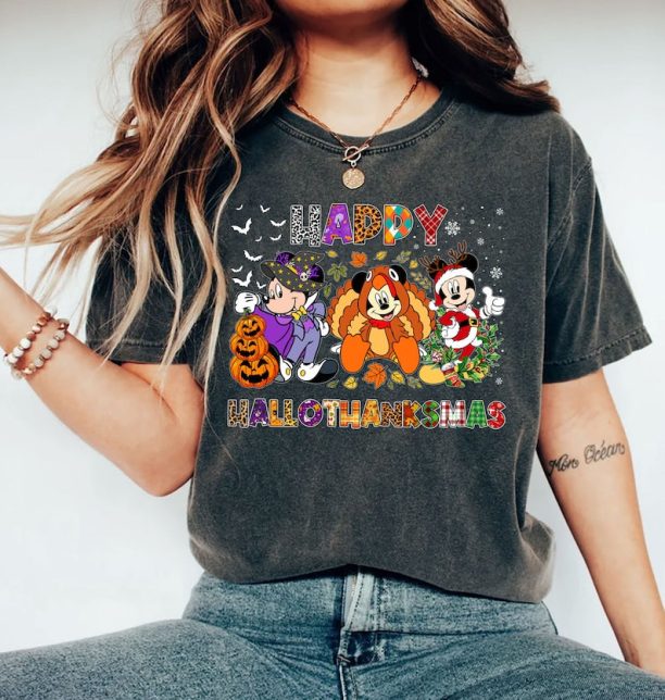 Disney Mickey Happy Hallothanksmas Mickey Comfort Color T-Shirt